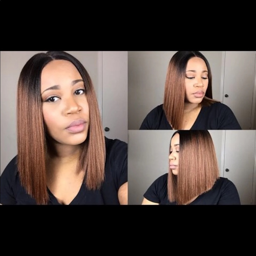 Ombré brown blunt bob midpart lace synthetic wig
